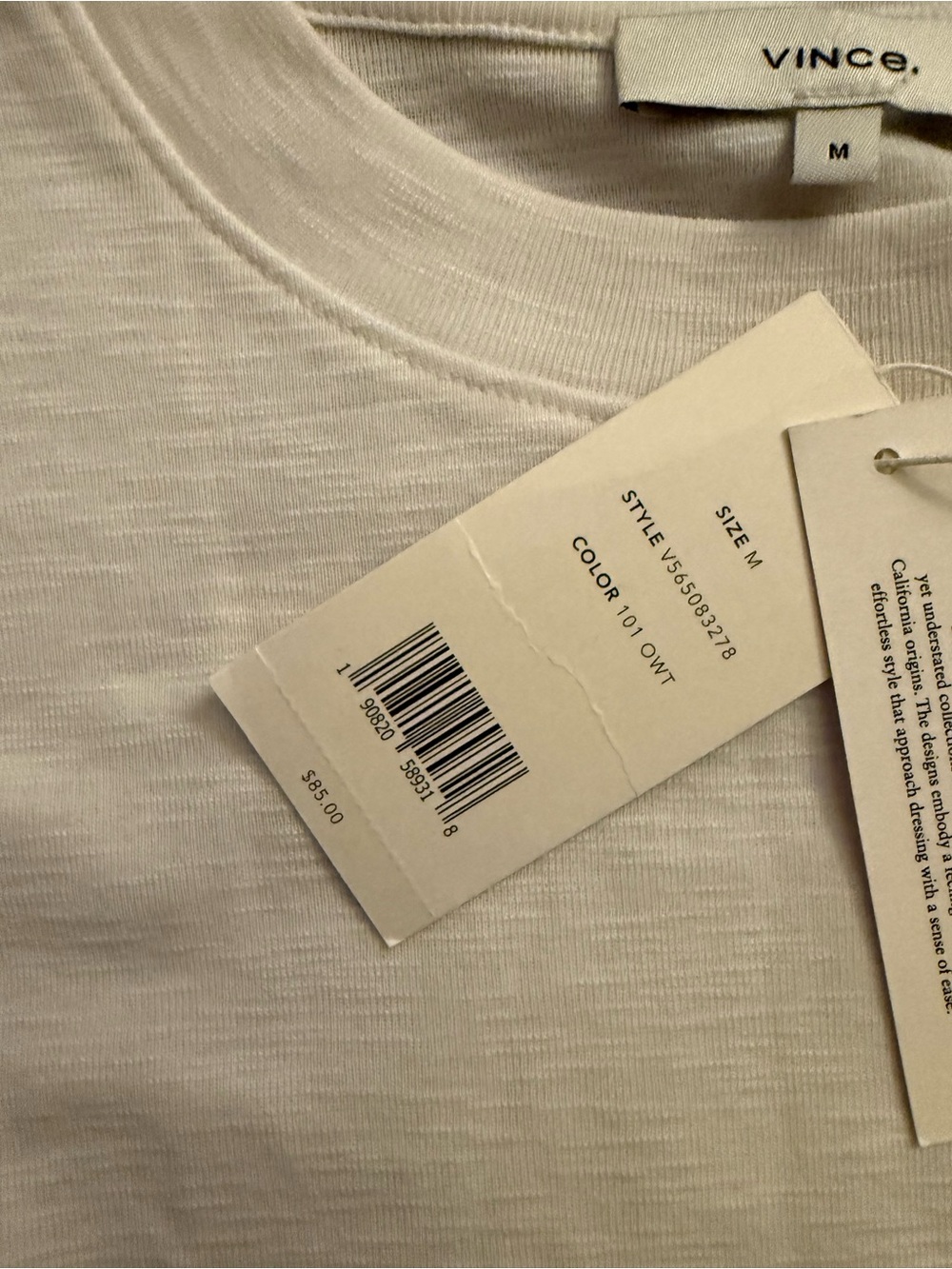 VINCE. NWT White Cotton Modal Crewneck T-Shirt — Size M - Picture 3 of 5